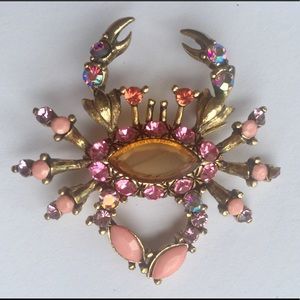 Gorgeous pink crab brooch pin. New!